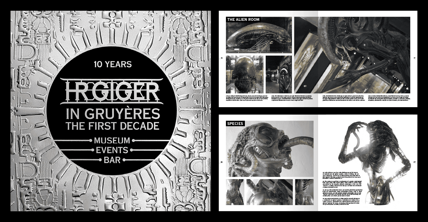 Création graphique de livre du musée HR Giger à Gruyères en Suisse.