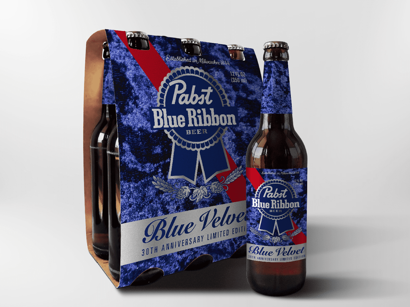 Packaging six pack Pabst Blue Ribbon Blue Velvet de David Lynch